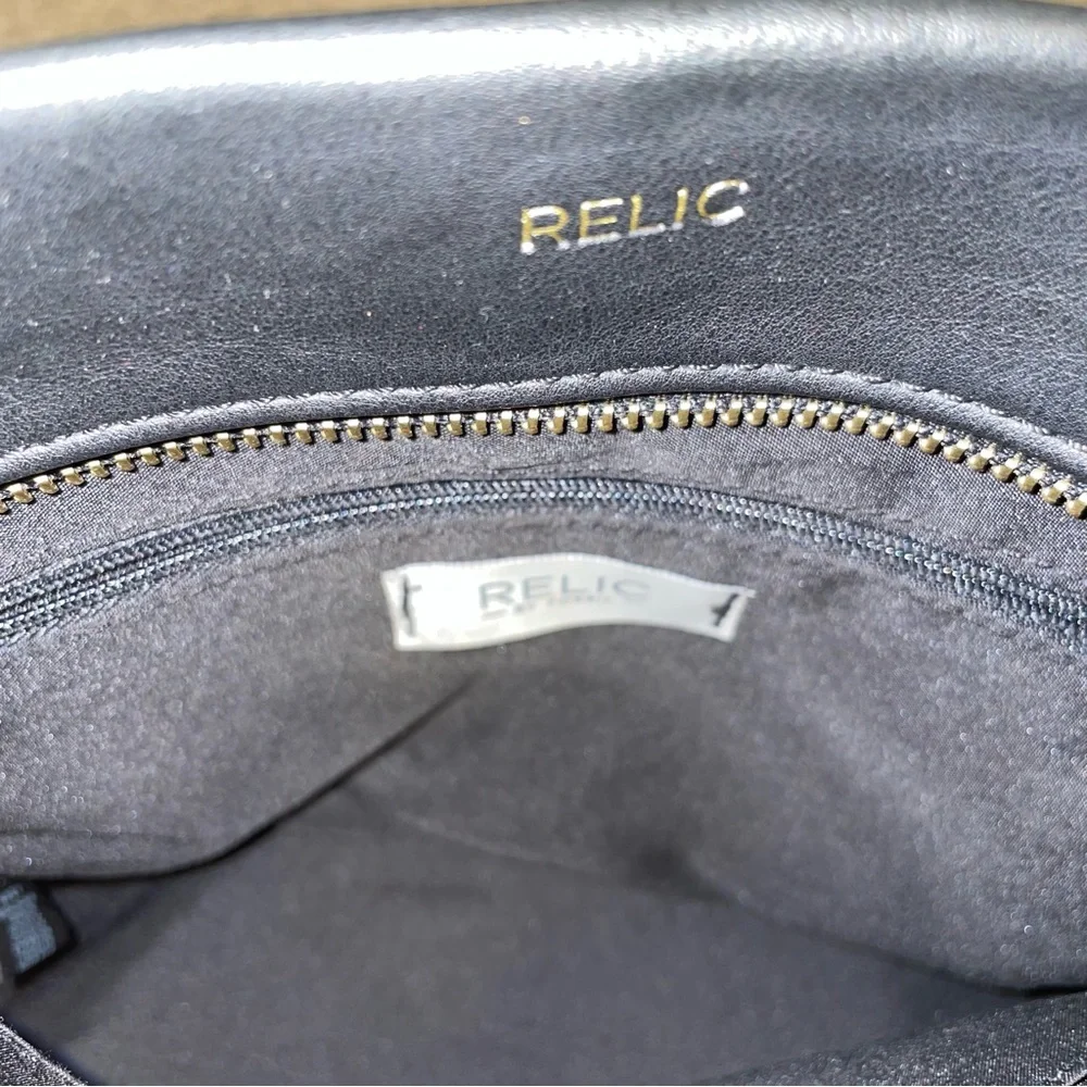 Relic by Fossil Black Faux Leather Satchel Crossbody Bag‎ Braided Handle Brass